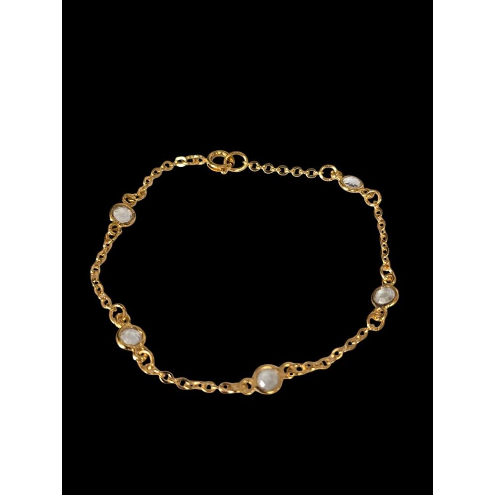 Delicate Facets Bracelet Small By Avon 1988 Gold-Tone Chain With Clear Crystal A - Picture 2 of 14